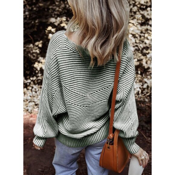 Women’s Striped Sweater Acrylic Oversized Pullover Fall Outfits - Picture 4 of 6